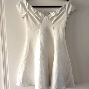 by the way. white off shoulder fit and flare dress